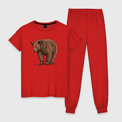 Пижама хлопковая женская Бурый медведь гуляет, цвет: красный
