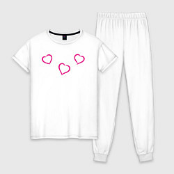 Пижама хлопковая женская Сердечки кистью, цвет: белый