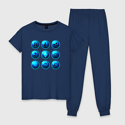 Пижама хлопковая женская Крипта логотипы, цвет: тёмно-синий
