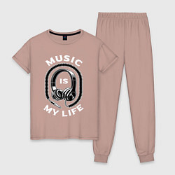 Пижама хлопковая женская Музыка is my life, цвет: пыльно-розовый