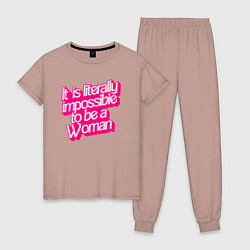 Пижама хлопковая женская Буквально невозможно быть женщиной, цвет: пыльно-розовый