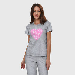 Пижама хлопковая женская Розовое сердце в белых точках, цвет: меланж — фото 2
