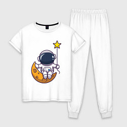 Пижама хлопковая женская Звёздный космонавт, цвет: белый