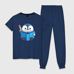 Пижама хлопковая женская Пингвин ученик, цвет: тёмно-синий