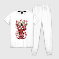 Пижама хлопковая женская Slipknot на фоне антихриста, цвет: белый