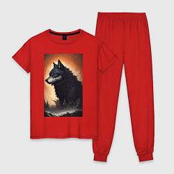 Пижама хлопковая женская Большой и страшный серый волк, цвет: красный