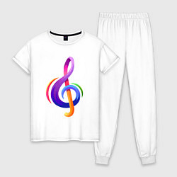 Пижама хлопковая женская Скрипичный ключ в цвете, цвет: белый