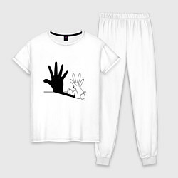 Пижама хлопковая женская Заяц показывает руку, цвет: белый