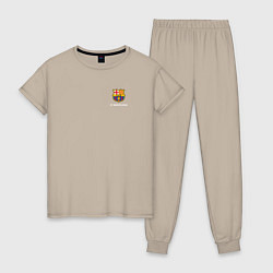 Пижама хлопковая женская Футбольный клуб Барселона - с эмблемой, цвет: миндальный