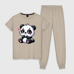 Пижама хлопковая женская Забавная маленькая панда, цвет: миндальный