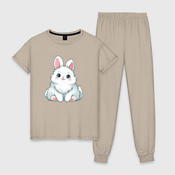 Пижама хлопковая женская Пушистый аниме кролик, цвет: миндальный