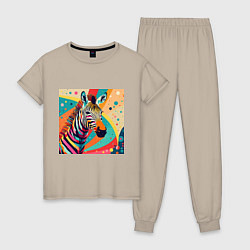 Пижама хлопковая женская Неправильная зебра, цвет: миндальный