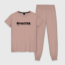 Пижама хлопковая женская Monster black, цвет: пыльно-розовый