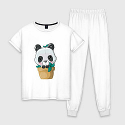 Пижама хлопковая женская Милая панда в цветочном горшке, цвет: белый