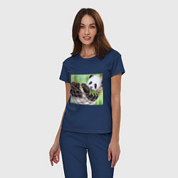 Пижама хлопковая женская Панда медвед, цвет: тёмно-синий — фото 2