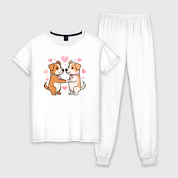 Пижама хлопковая женская Влюбленные собачки, цвет: белый