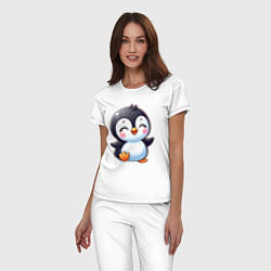 Пижама хлопковая женская Маленький радостный пингвинчик, цвет: белый — фото 2