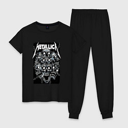 Пижама хлопковая женская Metallica - skulls, цвет: черный