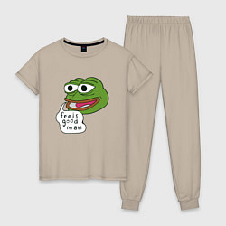 Пижама хлопковая женская Pepe feels good man, цвет: миндальный