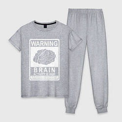 Пижама хлопковая женская Warning - high brain activity, цвет: меланж