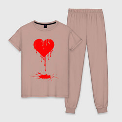 Пижама хлопковая женская Bloody heart, цвет: пыльно-розовый