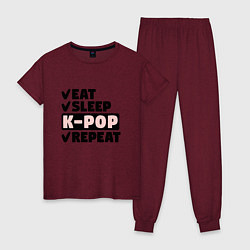 Пижама хлопковая женская Есть спать kpop опять, цвет: меланж-бордовый