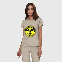 Пижама хлопковая женская Danger radiation sign, цвет: миндальный — фото 2