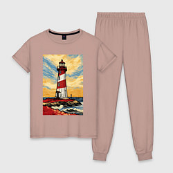 Пижама хлопковая женская Маяк Ван Гога, цвет: пыльно-розовый