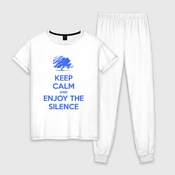 Пижама хлопковая женская Keep calm and enjoy the silence, цвет: белый