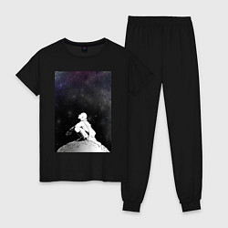 Пижама хлопковая женская Ванпанчмен Сайтама на луне, цвет: черный