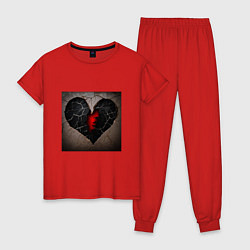 Пижама хлопковая женская Треск в сердце, цвет: красный