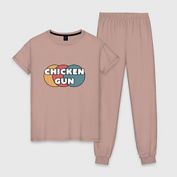 Пижама хлопковая женская Chicken gun круги, цвет: пыльно-розовый