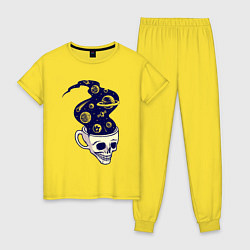 Пижама хлопковая женская Dead drink space skull, цвет: желтый