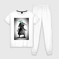 Пижама хлопковая женская Зоро Ророноа мечник, цвет: белый