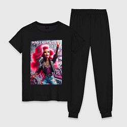 Пижама хлопковая женская Barbie - punks not dead motto, цвет: черный