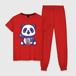 Пижама хлопковая женская Панда привет, цвет: красный