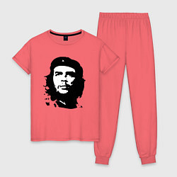 Пижама хлопковая женская Черно-белый силуэт Че Гевара, цвет: коралловый
