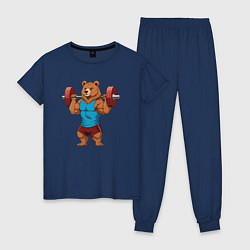 Пижама хлопковая женская Медведь со штангой, цвет: тёмно-синий