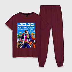 Пижама хлопковая женская Jojo and Minecraft - collaboration ai art, цвет: меланж-бордовый