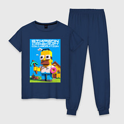 Пижама хлопковая женская Homer Simpson and Minecraft - collaboration ai art, цвет: тёмно-синий