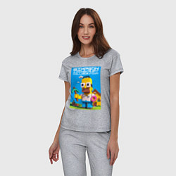 Пижама хлопковая женская Homer Simpson and Minecraft - collaboration ai art, цвет: меланж — фото 2