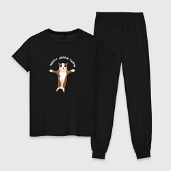 Пижама хлопковая женская Хэппи хэппи - кот мем, цвет: черный