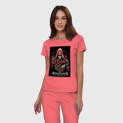 Пижама хлопковая женская Assassins creed профиль игрока, цвет: коралловый — фото 2
