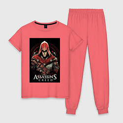 Пижама хлопковая женская Assassins creed профиль игрока, цвет: коралловый