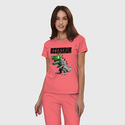 Пижама хлопковая женская Beersaur - meme ai art, цвет: коралловый — фото 2