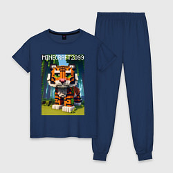Пижама хлопковая женская Funny tiger cub - Minecraft, цвет: тёмно-синий