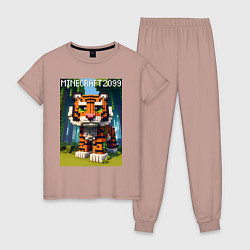 Пижама хлопковая женская Funny tiger cub - Minecraft, цвет: пыльно-розовый