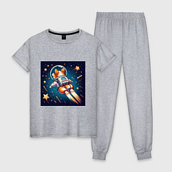 Пижама хлопковая женская Реактивный корги в космосе, цвет: меланж