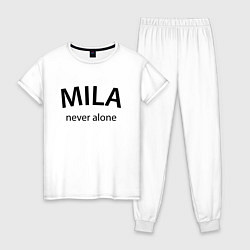 Пижама хлопковая женская Mila never alone - motto, цвет: белый