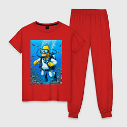 Пижама хлопковая женская Homer diving - ai art, цвет: красный